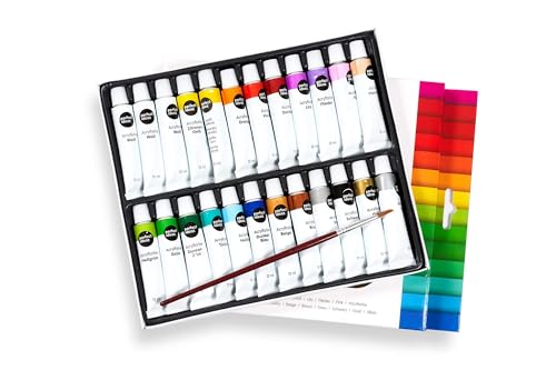 perfect ideaz - Acrylfarben Set - 10 x (24 x 12 ml) inkl. Pinsel - Kreatives Farbspektakel - ungiftig – inspirierendes Malen für Kinder & Erwachsene - Professionelle Qualität von perfect ideaz