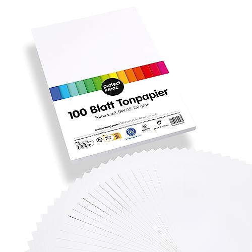perfect ideaz • 100 Blatt Ton-Papier DIN-A5, Weiß, 120 g/m², MADE IN GERMANY, Blauer Engel zertifiziert von perfect ideaz