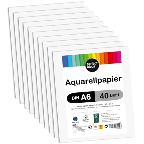 perfect ideaz • 40 Blatt Aquarellpapier DIN-A6, 290 g/m², Watercolor Paper säurefrei, Aquarell-Karton FSC® zertifiziert von perfect ideaz