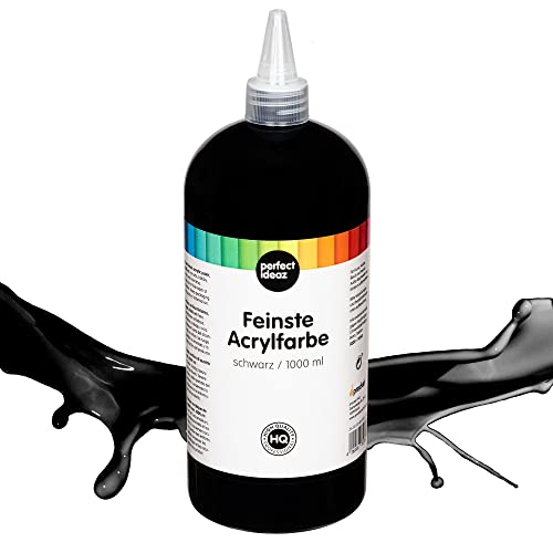perfect ideaz • Acryl-Farbe schwarz 1000 ml (1l), hochdeckend, lichtecht, auf Wasserbasis von perfect ideaz