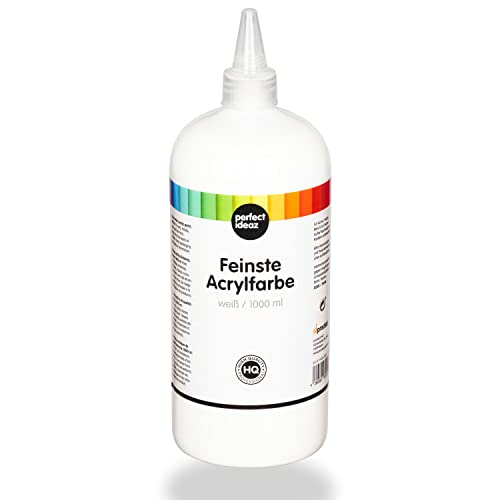 perfect ideaz • Acryl-Farbe weiß 1000 ml (1l), hochdeckend, lichtecht, auf Wasserbasis von perfect ideaz