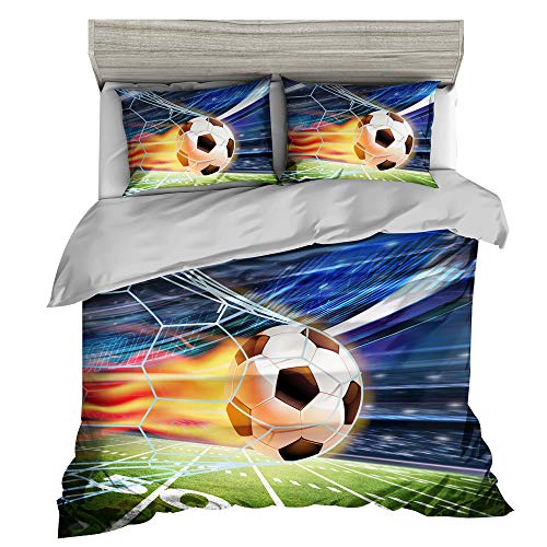 Anwind Bettwäsche Set Fußball Sport Stil Einzelbett 135x200cm Bettbezug und Kissenbezug für Kinder Jungs Mann von petsola