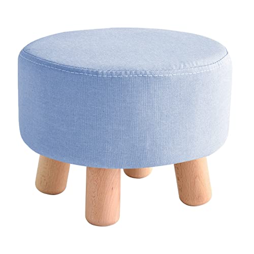 Fußhocker, rund, Ottoman, aus massivem Holz, 4 Beine, kleiner Stuhl, Hocker, Wechselschuhe, Fußstütze, Tritthocker, Schwammgepolstert, kleine Hocker (28 x 20 cm, blau) von ping bu