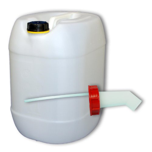 30 Liter Getränke- Wasserkanister Natur mit Schraubdeckel und Schnell-Ausgießhahn (DIN 61) | Lebensmittelecht | Tragbar und Robust | Indoor und Outdoor | BPA Frei | Made in DE von plasteo