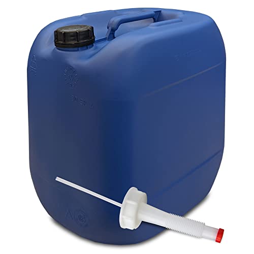 plasteo® 30 Liter Getränke- Wasserkanister mit Schraubdeckel und Ausgießer flexibel (DIN 61) | BPA Frei | Lebensmittelecht | Tragbar und Robust | Indoor und Outdoor | Made in DE | Blau von plasteo