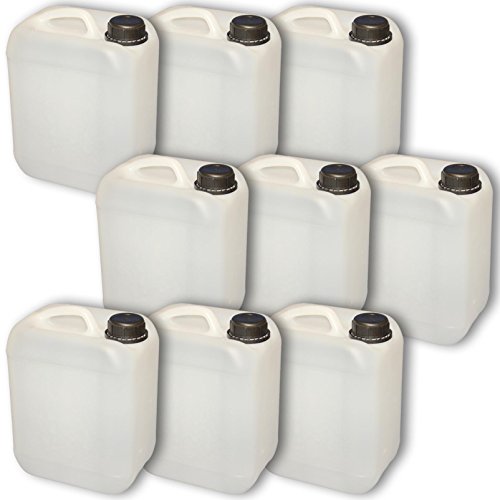 Set 9 x 5 Liter Leerkanister Neu mit Sicherheitsverschluss (DIN 45) | Lebensmittelecht | Tragbar Stapelbar und Stabil | Indoor und Outdoor | BPA Frei | Made in DE von plasteo