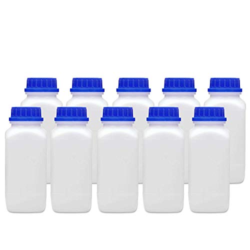 plasteo® 10x 1000 ml Weithalsflasche mit Schraubverschluss | Laborflasche Chemikalienflasche | lebensmittelecht mit Gefahrgutzulassung | absolut dicht spülmaschinengeeignet BPA-frei Plastikflasche von plasteo