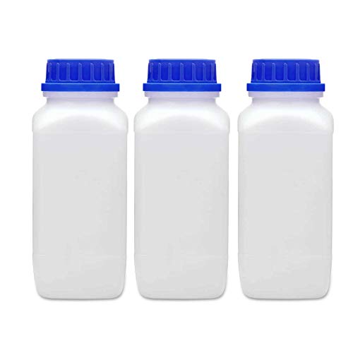plasteo® 3x 1000 ml Weithalsflasche mit Schraubverschluss | Laborflasche Chemikalienflasche | lebensmittelecht mit Gefahrgutzulassung | absolut dicht spülmaschinengeeignet BPA-frei Plastikflasche von plasteo