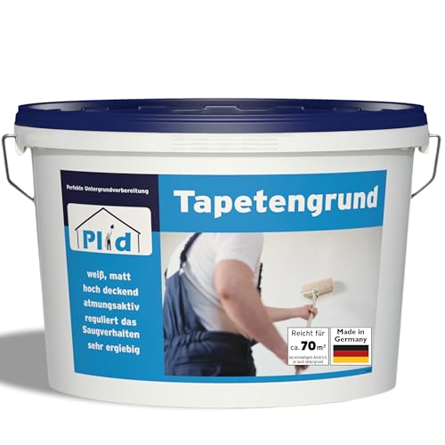 plid® Tapetengrund Weiß matt- ideale Untergrundvorbereitung vor dem Tapezieren - Haftgrund - Voranstrich zum Schaffung eines farblich einheitlichen, rauen, griffigen Untergrund - Made in Germany 10l von plid