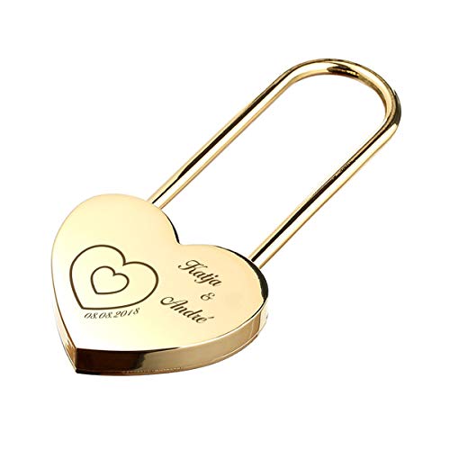 Herz Liebesschloss GOLD mit 2 Seitige Gravur - Personalisiertes Schloss Geschenk für Paare & Verliebte von polar-effekt