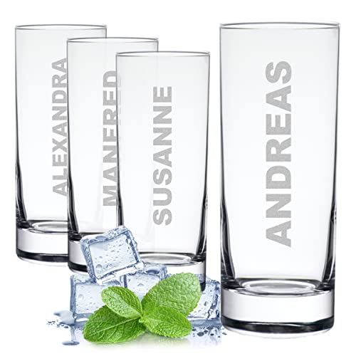 polar-effekt Wasser Trinkglas 485 ml 4er-Set mit personalisierter Gravur - spülmaschinenfeste Glas - Geschenk zum Geburtstag - für Longdrinks, Cocktails und Cola von polar-effekt