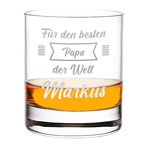 Whisky Glas mit Gravur 315 ml - Für den besten Papa der Welt - Tumbler Trinkglas mit Namen - Geschenk für Papa - das perfekte Männergeschenk - Geburtstagsgeschenk für Vater und Ehemann von polar-effekt