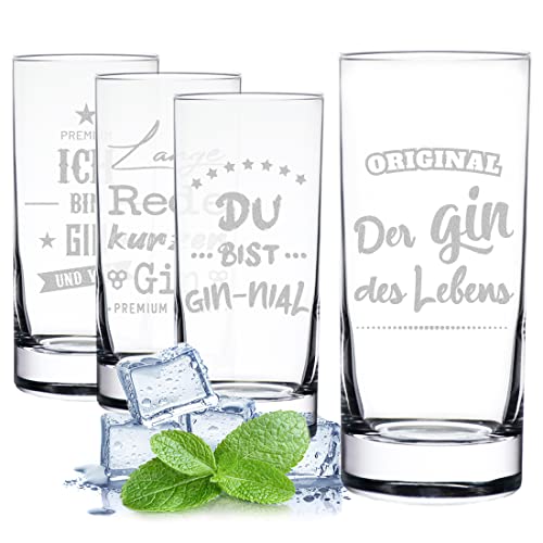 polar-effekt Gin Tonic Gläser 4er-Set mit Spruch Gravur - Cocktailglas mit Motiv - das Glas für Cocktails, Saft und Drinks - Geschenk für Frauen und Männer von polar-effekt