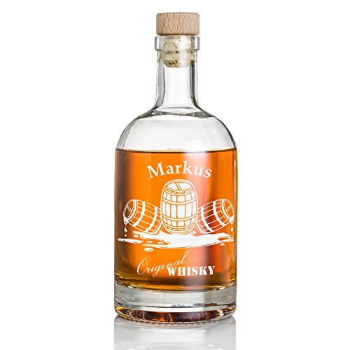 polar-effekt Whisky-Flasche mit Gravur 700 ml - Geburtstagsgeschenk für Männer - Scotch, Whiskey-Karaffe mit Korken - Personalisiert mit Name Geschenkidee - Spirituosen Dekanter - Motiv DREI Fässer von polar-effekt