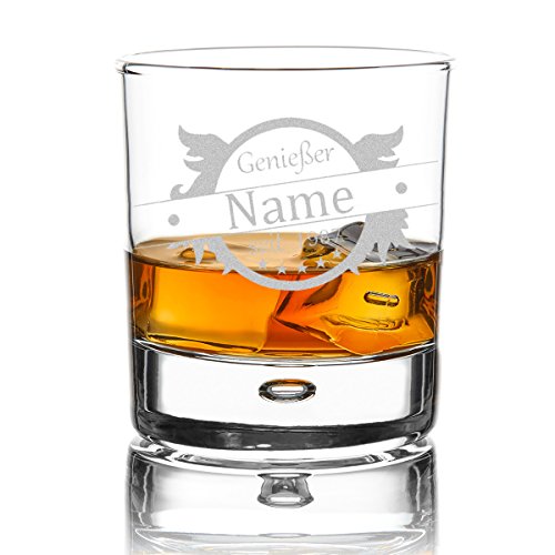 polar-effekt Personalisierbares Whiskeyglas mit Gravur - graviertes Whiskey Glas als Geburtstagsgeschenk für Männer, für Papa - Geschenk für Freund zum Geburtstag - Motiv Genießer Flügel von polar-effekt