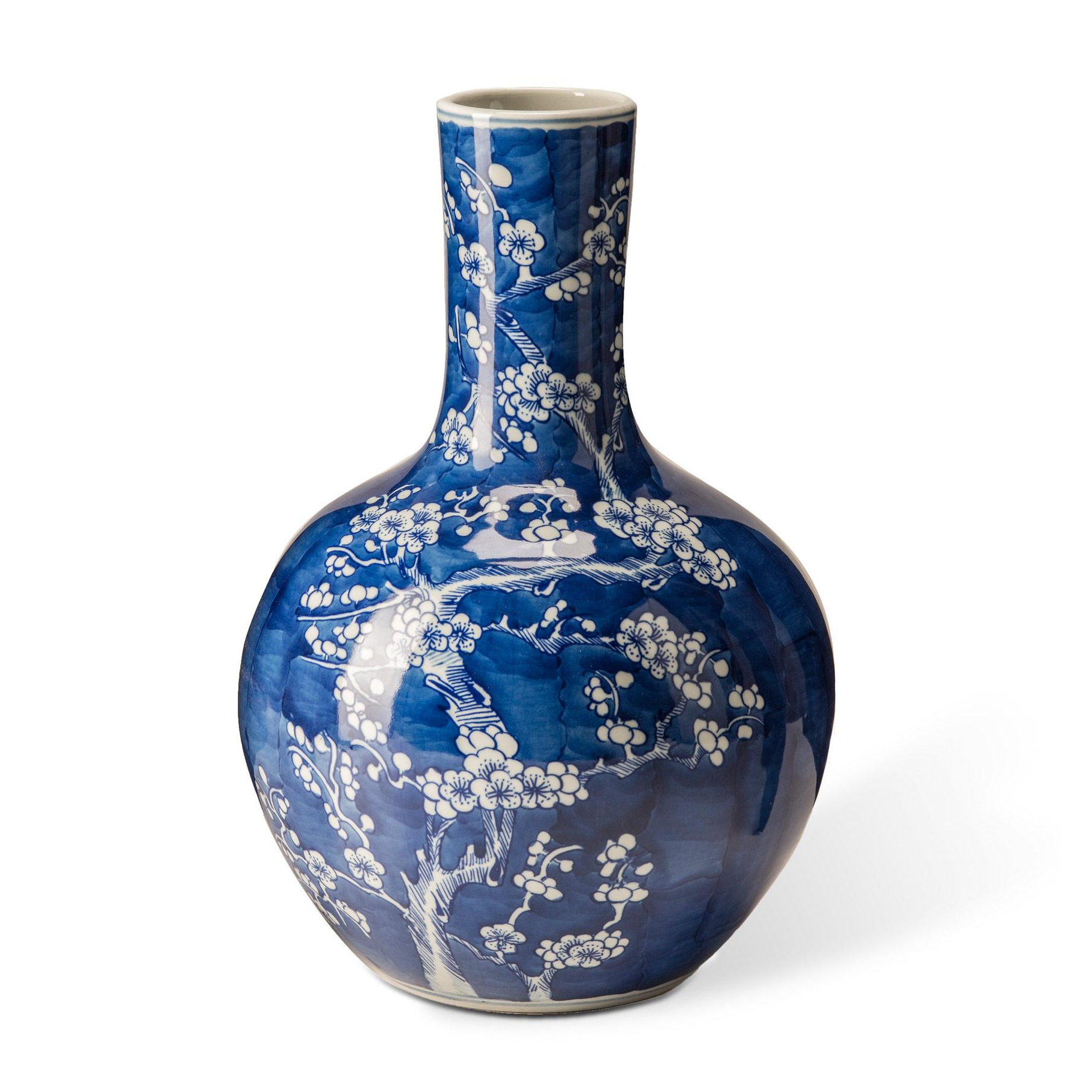 pols potten - Blossom Vase L - blau/H 46cm x Ø 30cm/handbemalte Details von pols potten