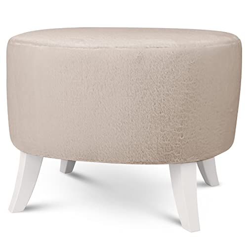 Hocker gepolstert oval 52 x 62 cm – Pouf samt belastbar bis 100 kg – Komfortables Sitzgefühl, vielseitige Funktionen: Fusshocker, Beistelltisch, Schminkhocker – Sitzhöhe 46 cm, Farbe: Creme von postergaleria