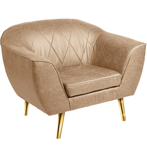 Sessel Wohnzimmer Öko-Leder mit goldfarbenen Beinen beige - gepolstert, Kunstleder, mit Metallbeinen für einfache Montage, mit weicher Füllung - Sitzmöbel für Wohnzimmer, Schlafzimmer, Büro von postergaleria