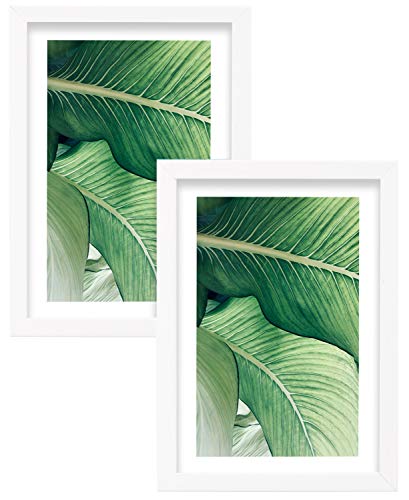 Bilderrahmen Set 2 Stück 18x24 cm – Farbe Weiß, aus Holz, mit Acrylglas – zum vertikalen oder horizontalen Aufhängen/Aufstellen, für Fotos, Poster, Puzzles von postergaleria