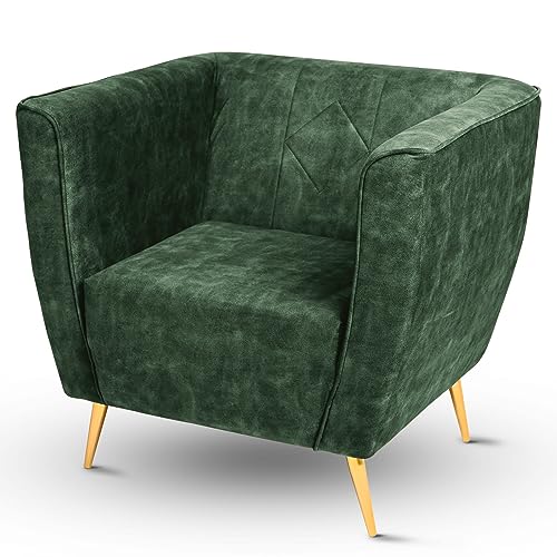 postergaleria Sessel mit Beinen in Gold grün - gepolstert, in Samtstoff, mit Metallbeinen für einfache Montage, mit weicher Füllung - Sitzgelegenheit für Wohnzimmer, Schlafzimmer Deko, Flur, Büro von postergaleria