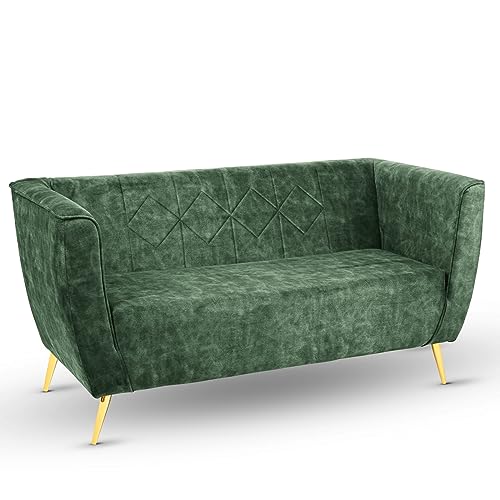 postergaleria Sofa 2 sitzer mit goldfarbenen Beinen grün - gesteppt, in Samtstoff, mit Metallbeinen für einfache Montage, mit weicher Füllung - Sofa klein für Wohnzimmer, Schlafzimmer, Büro von postergaleria