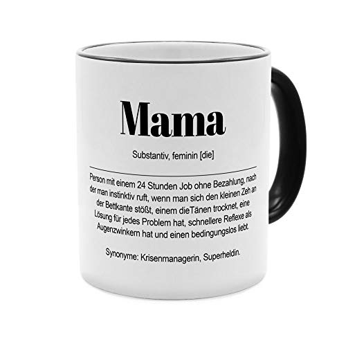 Tasse mit Definition Mama - Tasse mit Spruch, Wörterbuchtasse, Geschenktasse, witzig, Kaffeebecher, Becher, Kaffeetasse - Farbe Weiß/Schwarz von printplanet