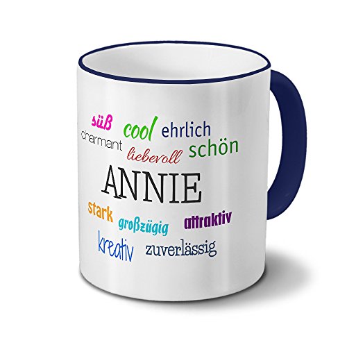 Tasse mit Namen Annie - Positive Eigenschaften von Annie - Namenstasse, Kaffeebecher, Mug, Becher, Kaffeetasse - Farbe Blau von printplanet