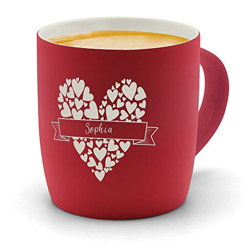 printplanet - Kaffeebecher mit Namen Sophia graviert - SoftTouch Tasse mit Gravur Design Herzbanderole - Matt-gummierte Oberfläche - Farbe Rot von printplanet