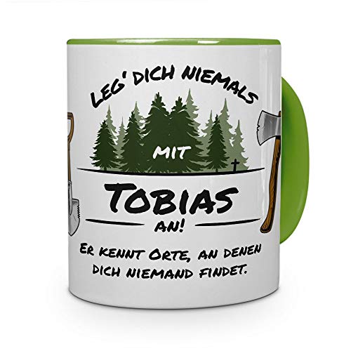 printplanet Tasse - Leg Dich Nicht mit Tobias an - Namenstasse, Kaffeebecher, Mug, Becher, Kaffeetasse - Farbe Grün von printplanet