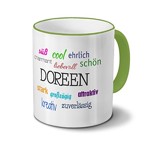 printplanet Tasse mit Namen Doreen - Positive Eigenschaften von Doreen - Namenstasse, Kaffeebecher, Mug, Becher, Kaffeetasse - Farbe Grün von printplanet