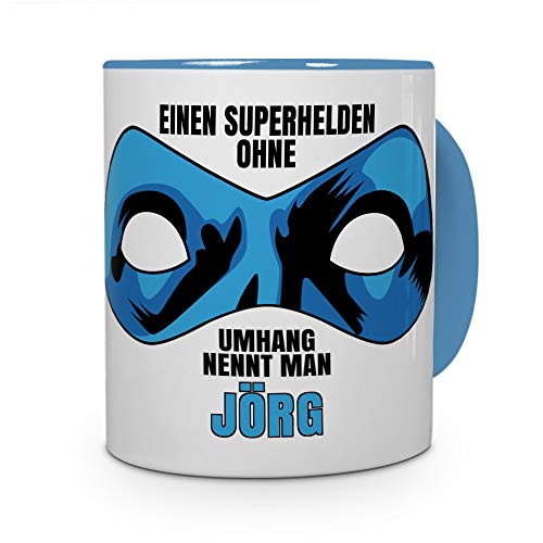 printplanet Tasse mit Namen Jörg - Motiv Superhelden ohne Umhang - Namenstasse, Kaffeebecher, Mug, Becher, Kaffeetasse - Farbe Hellblau von printplanet