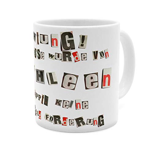 printplanet Tasse mit Namen Kathleen - Motiv Ausgeschnittene Buchstaben - Namenstasse, Kaffeebecher, Mug, Becher, Kaffeetasse - Farbe Weiß von printplanet