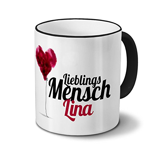 printplanet Tasse mit Namen Lina - Motiv Lieblingsmensch - Namenstasse, Kaffeebecher, Mug, Becher, Kaffeetasse - Farbe Schwarz von printplanet