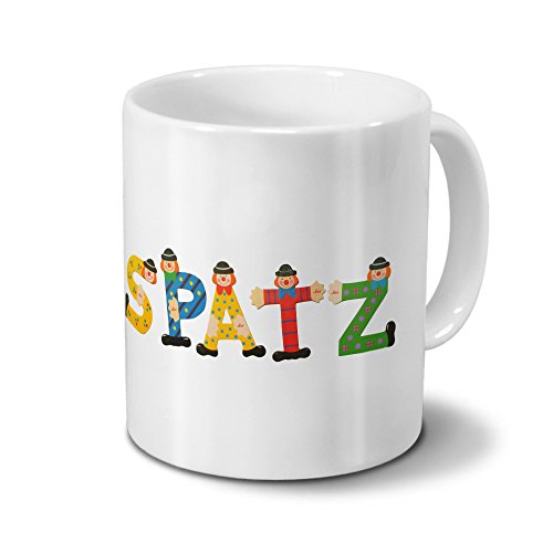printplanet Tasse mit Namen Spatz - Motiv Holzbuchstaben - Namenstasse, Kaffeebecher, Mug, Becher, Kaffeetasse - Farbe Weiß von printplanet