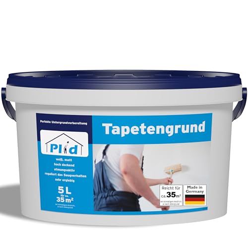 PLID® Tapetengrund Weiß matt [5L] - Ideale Untergrundvorbereitung vor dem Tapezieren - Haftgrund Tiefengrund Grundierung Voranstrich Untergrund für Raufasertapete - Made in Germany von plid