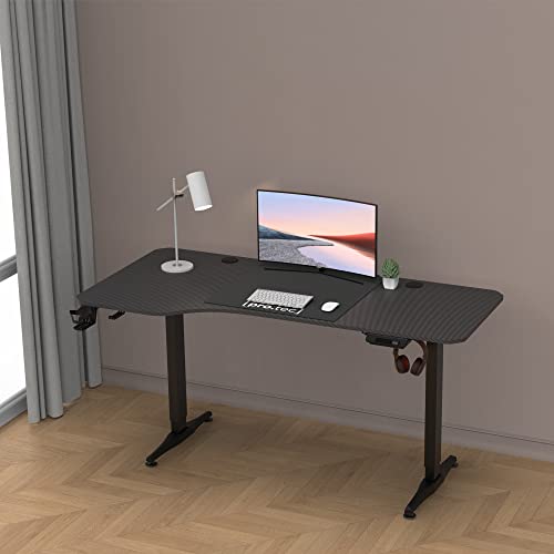 pro.tec Höhenverstellbarer Tisch Oxnard 160 x 75 cm elektrisch Schreibtisch mit Memory-Funktion Arbeitstisch bis 80 kg Computertisch mit Getränkehalter Kopfhörerhaken Aluminiumgestell Schwarz von pro.tec