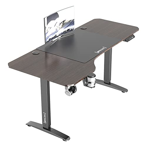 pro.tec Höhenverstellbarer Tisch Oxnard 160 x 75 cm elektrisch Schreibtisch mit Memory-Funktion Arbeitstisch bis 80 kg Computertisch mit Getränkehalter Kopfhörerhaken Aluminiumgestell Walnuss-Optik von pro.tec
