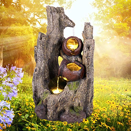 Gartenbrunnen Brunnen Zierbrunnen Zimmerbrunnen Springbrunnen Brunnen WALDSCHATZ mit LED-Licht 230V Wasserfall Wasserspiel für Garten von profi-pumpe.de