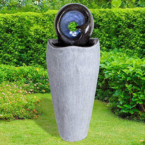 Gartenbrunnen Brunnen Zierbrunnen Zimmerbrunnen Springbrunnen Brunnen mit LED-Licht 230V Wasserfall Wasserspiel für Garten, Gartenteich, Terrasse, Balkon (Wasser-GEFLÜSTER mit LED Licht - 230V) von profi-pumpe.de