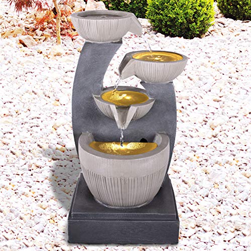 Gartenbrunnen Brunnen Zierbrunnen Zimmerbrunnen Springbrunnen Brunnen mit LED-Licht 230V Wasserfall Wasserspiel für Garten, Gartenteich, Terrasse, Balkon Sehr Dekorativ (FENG SHUI mit LED-Licht) von profi-pumpe.de