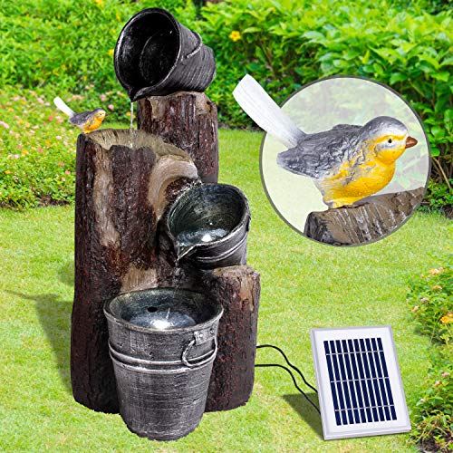 Gartenbrunnen Solarbrunnen Brunnen Vogelbad Wasserfall, Gartendeko mit Pumpe, Wasserspiel für Garten Terrasse, Balkon, Sehr Dekorativ, Led-Licht-Gartenleuchte von profi-pumpe.de