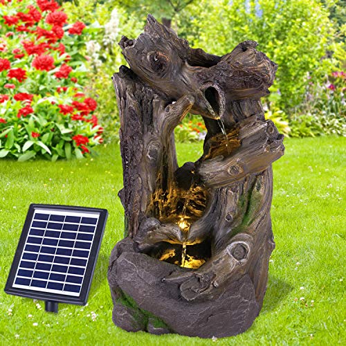 Solar Gartenbrunnen Brunnen Solarbrunnen Wald-GEFLÜSTER Zierbrunnen Wasserfall Gartenleuchte Teichpumpe für Terrasse, Balkon, mit Pumpen, mit Liion-Akku & Led-Licht von profi-pumpe.de