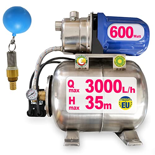 ZISTERNENPUMPE REGENWASSERPUMPE ZISTERNE-DRUCKPUMPE f. REGENWASSER "JETPUMPE SS-600-3" MIT EDELSTAHL-DRUCKKESSEL WASSERPUMPE FÜR ZISTERNE REGENTANK REGENWASSERTANK ERDTANK ENERGIEEFFIZIENT von profi-pumpe.de