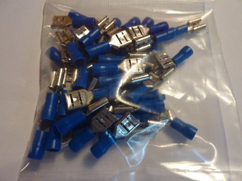 profitec 50 Stück Kabelschuh Flachsteckhülse 6,4 mm blau für Kabel 1,5 mm² - 2,5 mm² von profitec