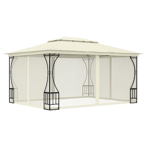 PURADAY Pavillon mit Netz 300x400x265 cm Creme Gartenpavillon Pergola Terrassenü Berdachung Freistehend für Familientreffen Und Verschiedene Outdoor-AktivitäTen Verwendet Werden von puraday