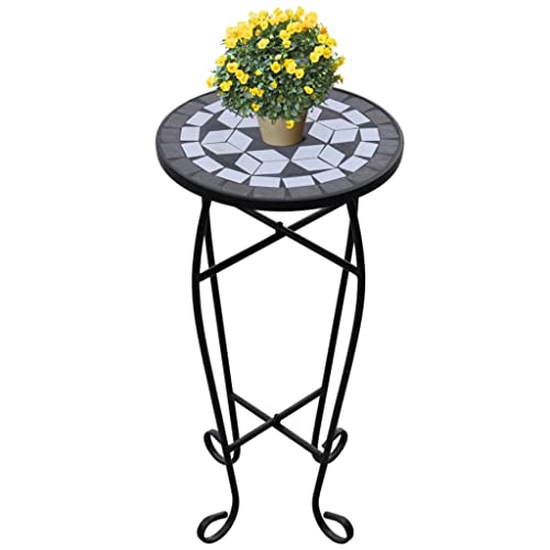 puraday Beistelltisch Tisch Bistrotisch Blumenständer Beistelltisch Outdoor Gartentisch Mosaik Beistelltisch Metall Mosaiktisch Garten Mosaiktisch Rund Gartentisch Wetterfest Schwarz von puraday
