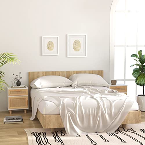 puraday Nachttische 2 STK. Weiß Massivholz Kiefer und Natur-Rattan Nachttisch Holz Nachttisch Modern Schlafzimmer Möbel Bedroom Furniture Nachttische 2 Set Nachttisch mit Schublade Komodenschrank von puraday