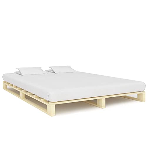 puraday Palettenbett Holzbett 200x140x14 cm Massivholz Bett Doppelbett Gästebett Jugendbett Bettrahmen Massivholzbett Tagesbett Bed Frame Familienbett Betten Natur Massivem Kiefernholz Rahmen von puraday