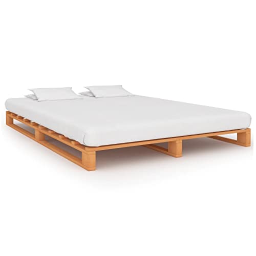 puraday Palettenbett Holzbett 200x180x14 cm Massivholz Bett Gästebett Jugendbett Doppelbett Bettrahmen Massivholzbett Familienbett Betten Tagesbett Bed Frame Braun Massivem Kiefernholz Rahmen von puraday