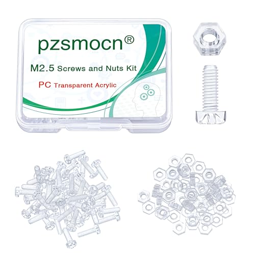 Pzsmocn 100 Stück / 50 Sätze M2,5 PC Klares Acryl Schrauben und Muttern-Kit. M2,5 * 8 mm Kunststoffschraube PC Durchsichtiges Acryl Kreuz Handfeste Runde Schraube und M2,5-Sechskantmutter-Kit. von pzsmocn